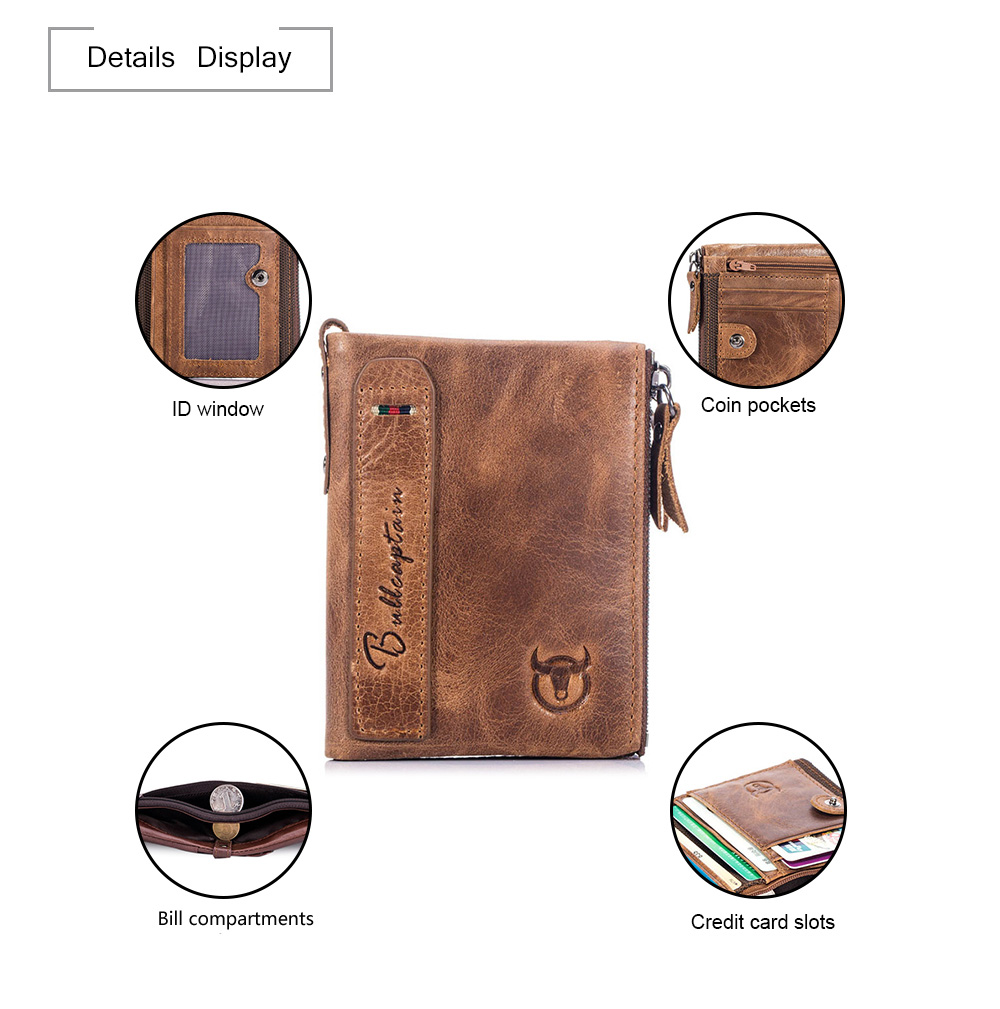 BULLCAPTAIN Genuine Leather Bifold Wallet for Men