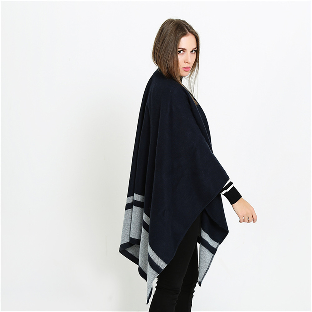 Double Blue Striped Scarf Shawl thickened