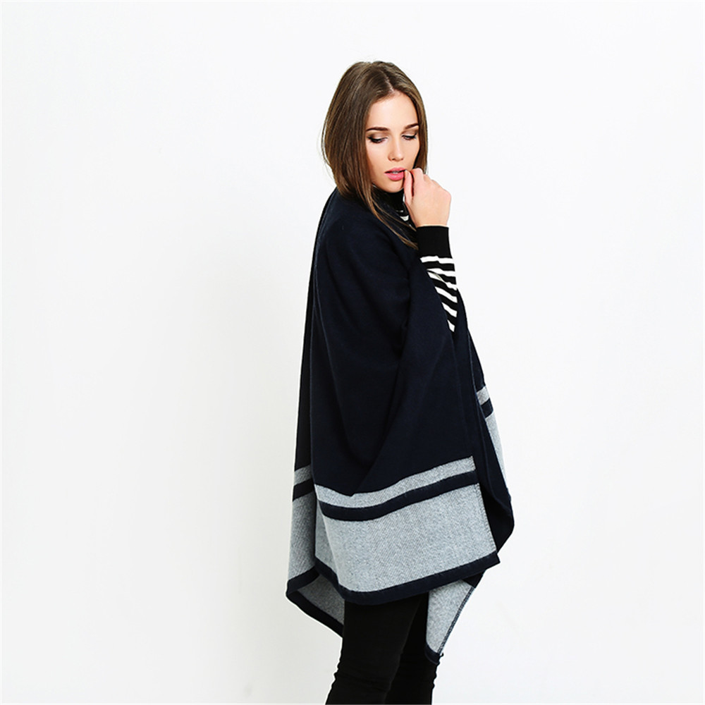 Double Blue Striped Scarf Shawl thickened