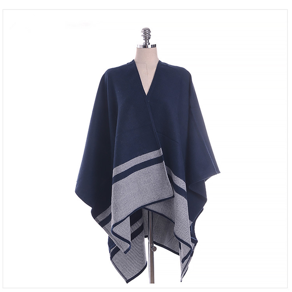 Double Blue Striped Scarf Shawl thickened