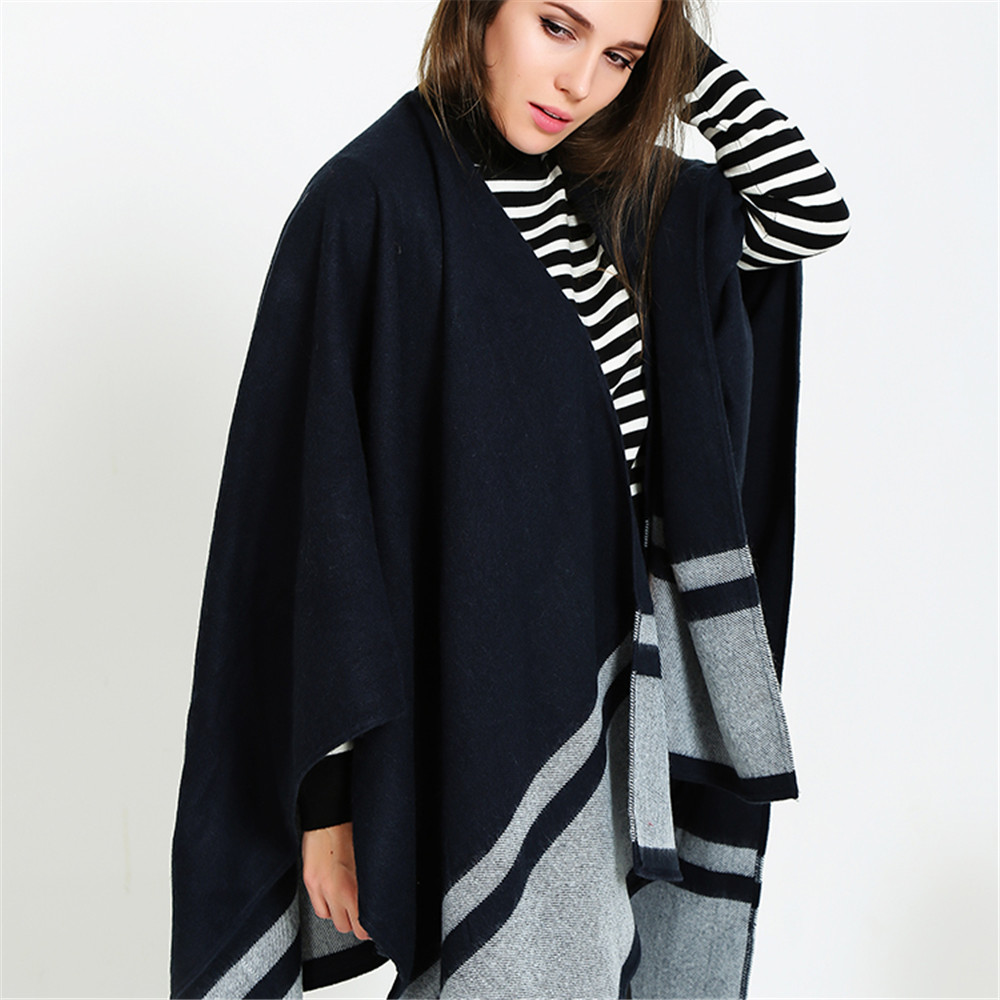 Double Blue Striped Scarf Shawl thickened