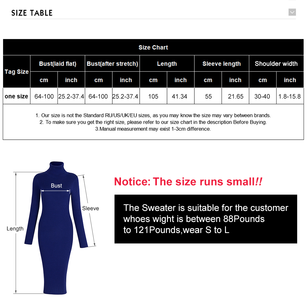 Womens Autumn Winter Sweater Dresses Slim Elastic Turtleneck polo neck Long Sleeve Sexy Bodycon Slim Robe Midi Knitted Dress