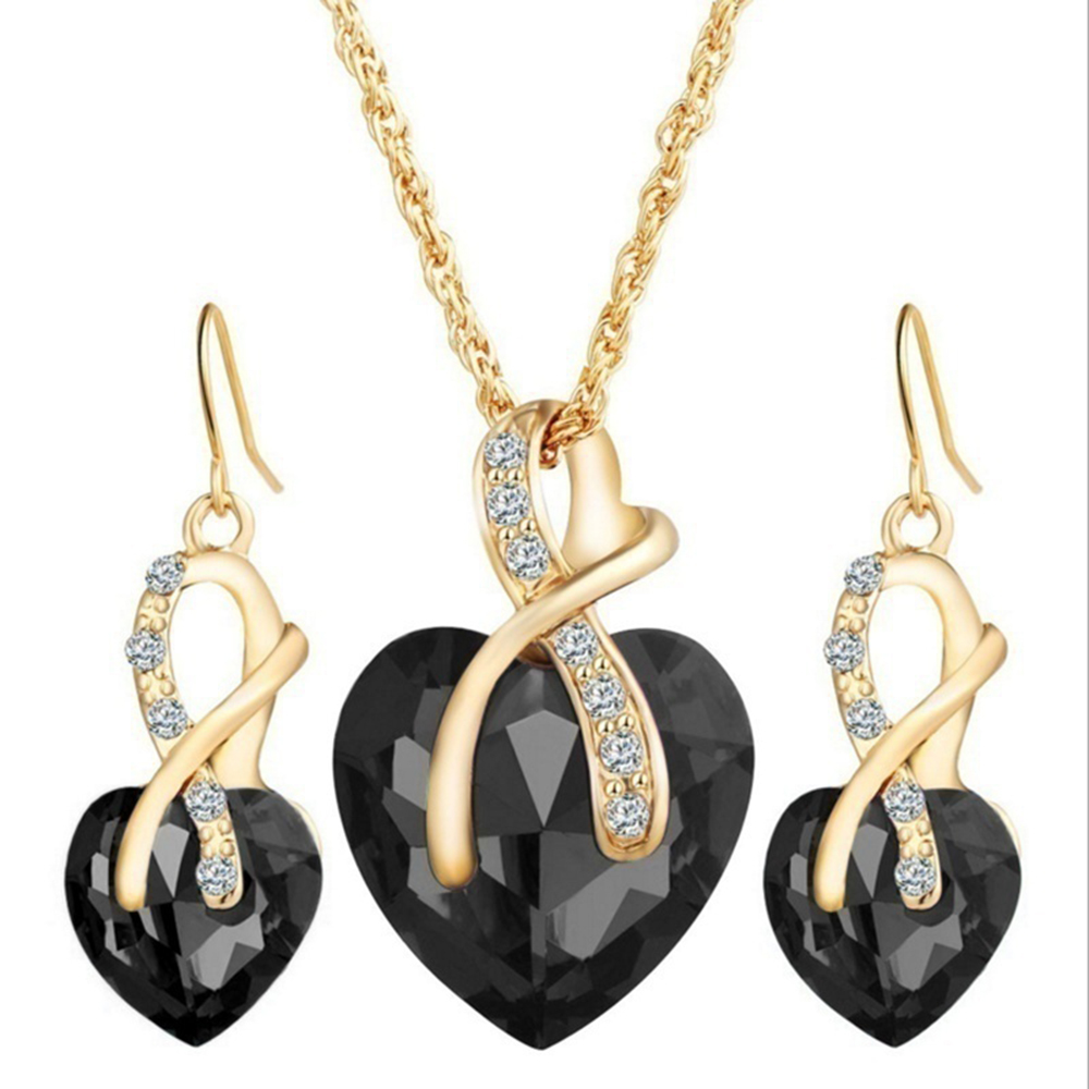 wedding jewelry Gold Plated Jewelry Sets For Women Crystal Heart Necklace Earrings Jewellery Wedding Accessories