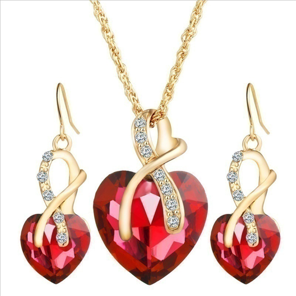 wedding jewelry Gold Plated Jewelry Sets For Women Crystal Heart Necklace Earrings Jewellery Wedding Accessories
