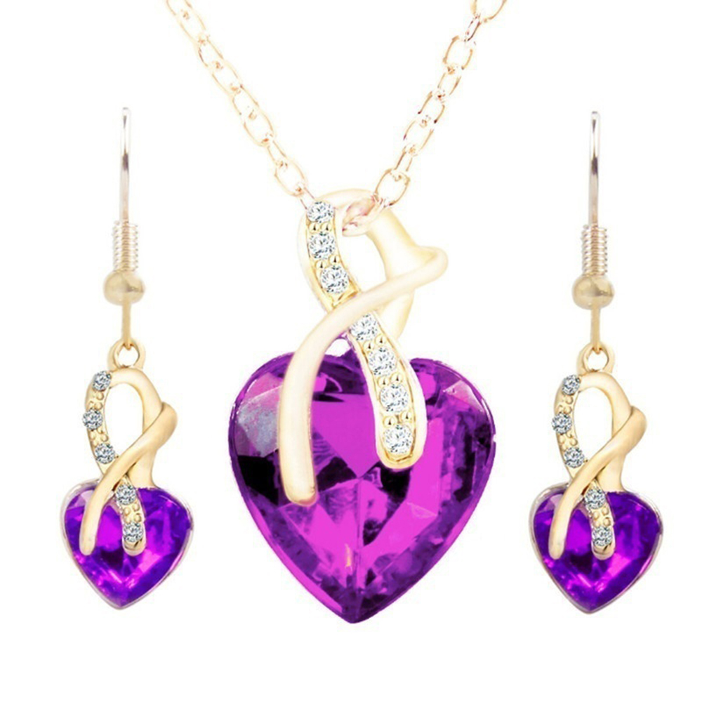 wedding jewelry Gold Plated Jewelry Sets For Women Crystal Heart Necklace Earrings Jewellery Wedding Accessories