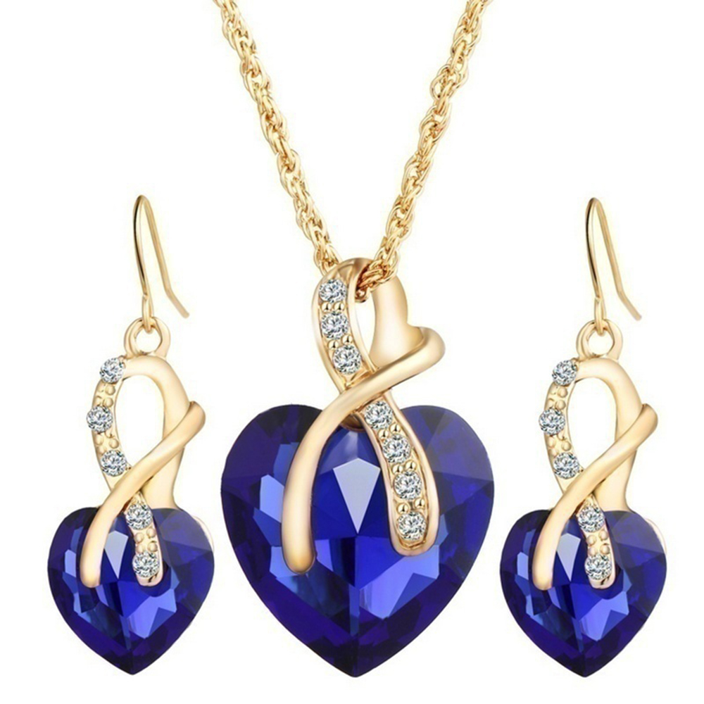 wedding jewelry Gold Plated Jewelry Sets For Women Crystal Heart Necklace Earrings Jewellery Wedding Accessories