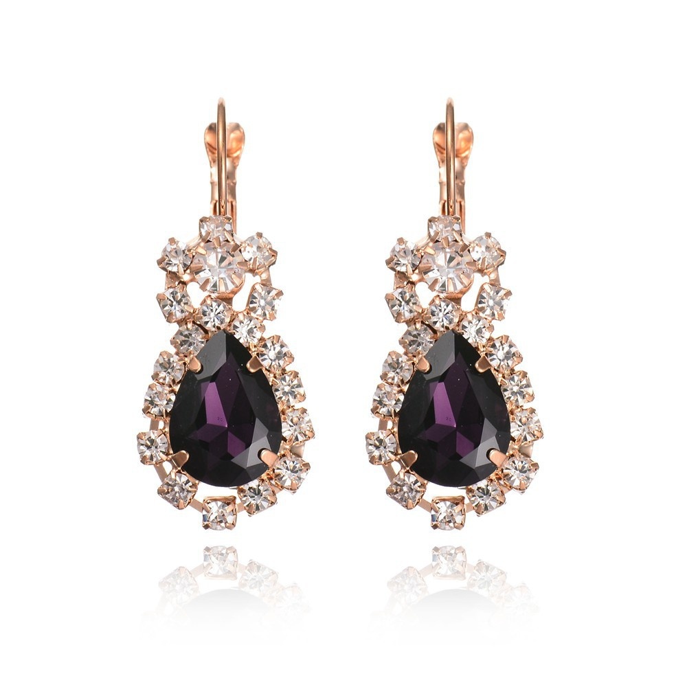 1 Set Fashion Romantic charm Elegant Teardrop Crystal Rhinestone Metal Pendant Gold Plated Chain Necklace Earrings Rings