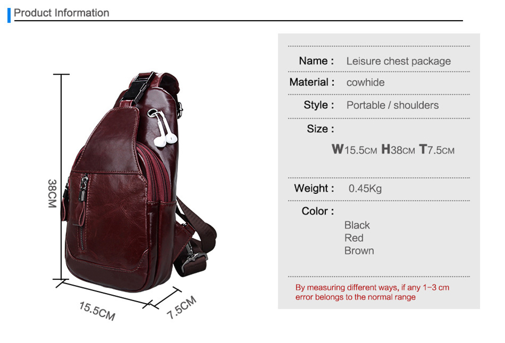 Genuine Leather Men Shoulder Bag Casual Cowhide Men Messenger Bags Travel Chest Backpack