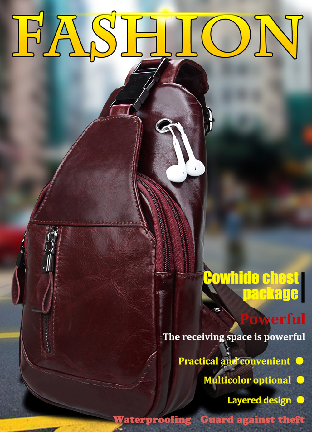 Genuine Leather Men Shoulder Bag Casual Cowhide Men Messenger Bags Travel Chest Backpack