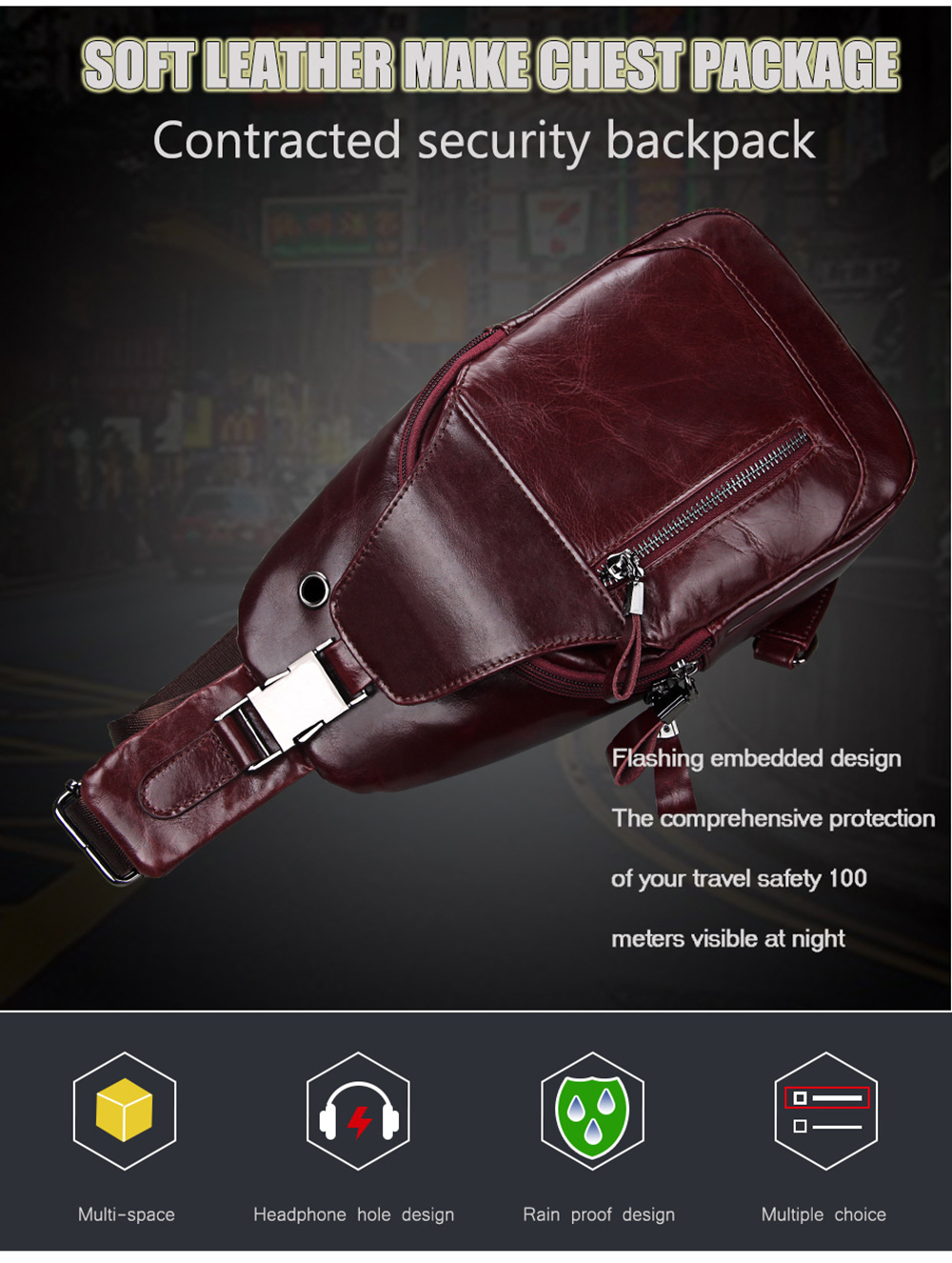 Genuine Leather Men Shoulder Bag Casual Cowhide Men Messenger Bags Travel Chest Backpack