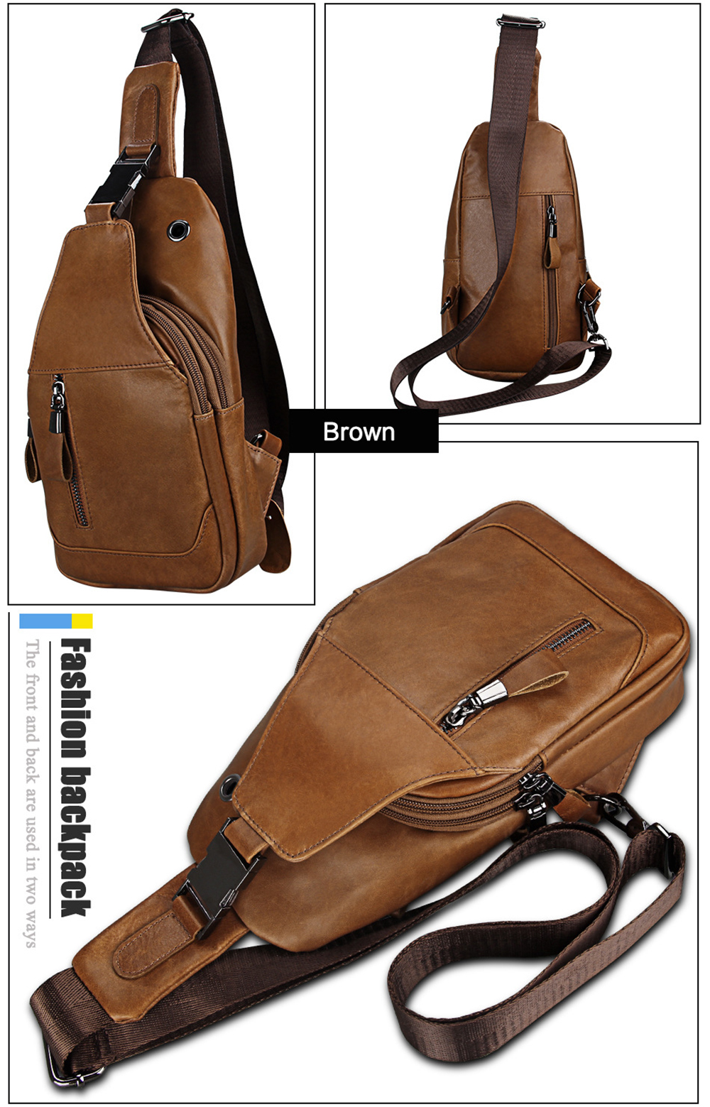 Genuine Leather Men Shoulder Bag Casual Cowhide Men Messenger Bags Travel Chest Backpack
