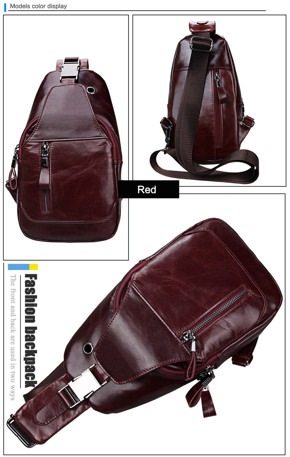 Genuine Leather Men Shoulder Bag Casual Cowhide Men Messenger Bags Travel Chest Backpack