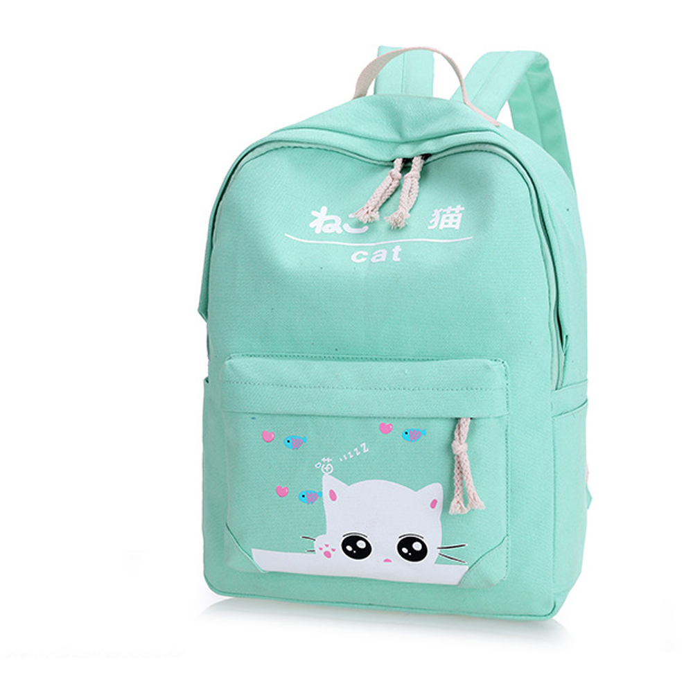 4 Pcs Girl's Schoolbag Set Cat Pattern Backpack Shoulder Bag Set