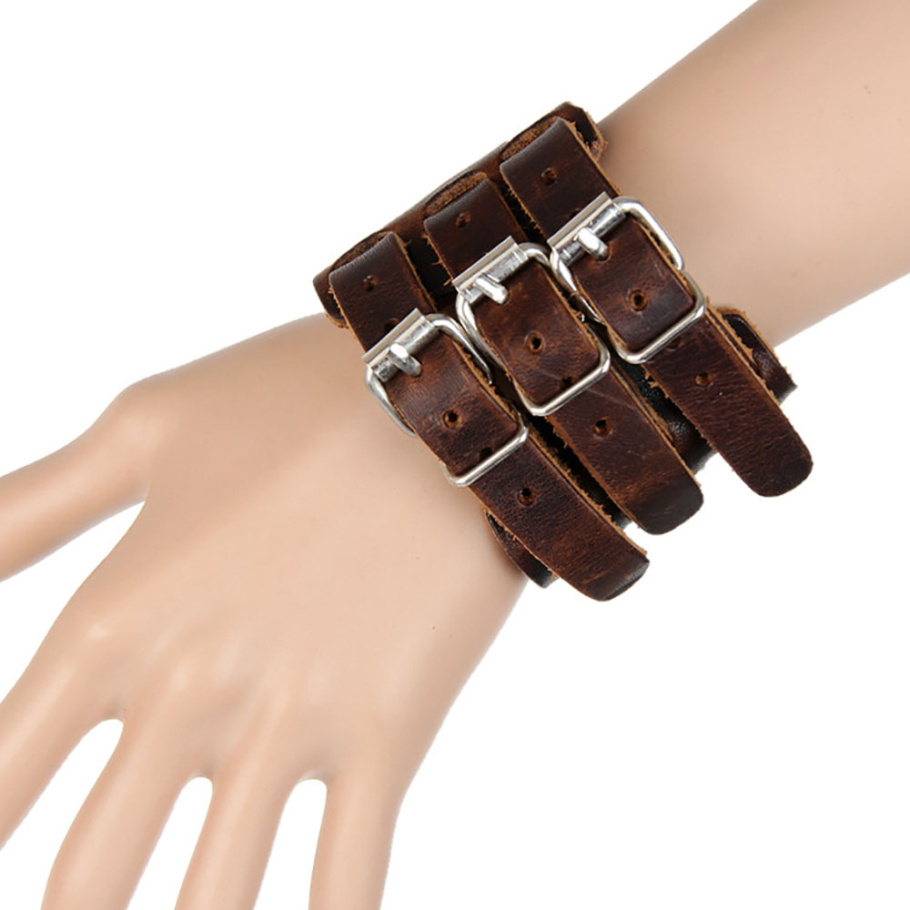 Europe and The United States Trendy Men'S Wide Bangle Bracelet Exaggerated Wide Leather Double