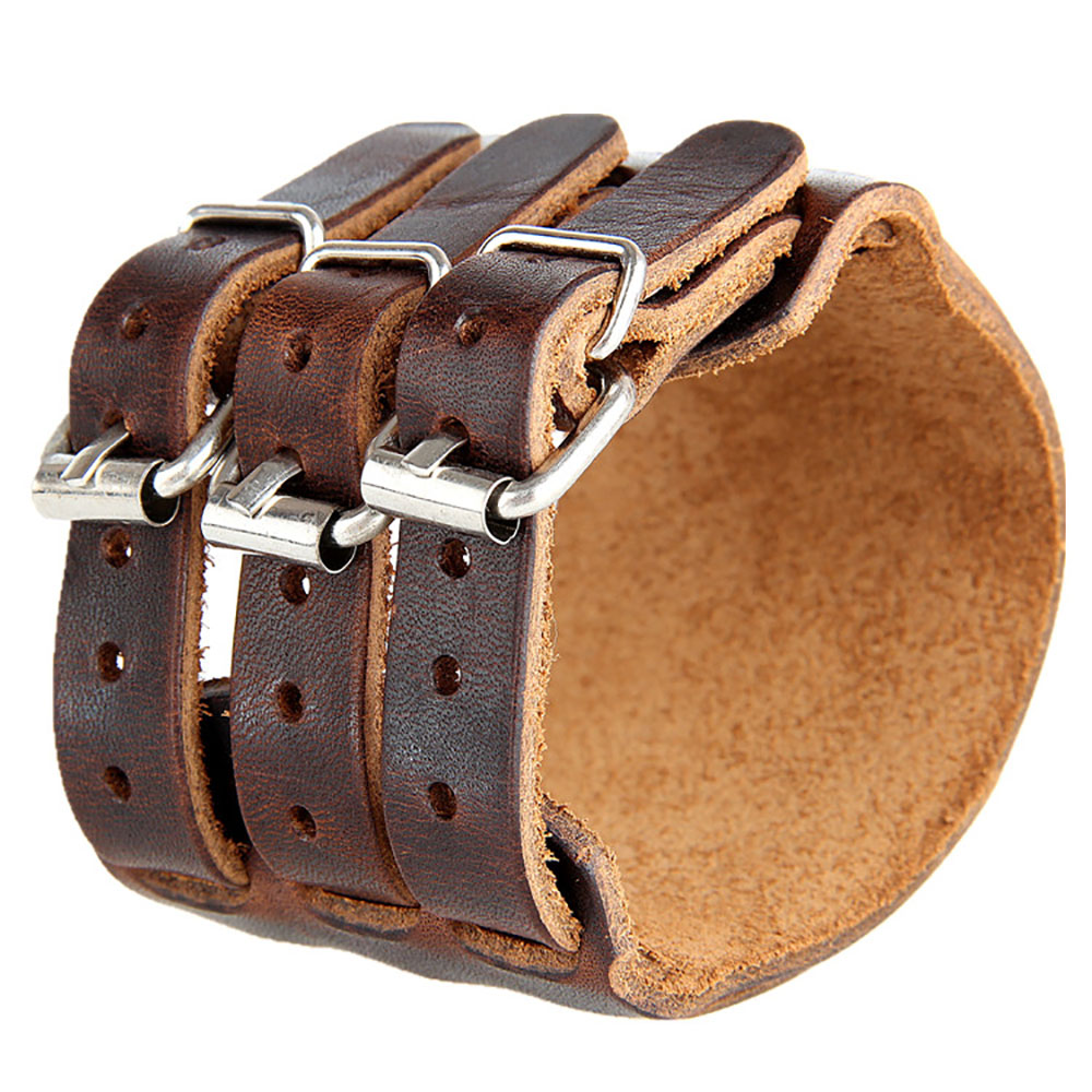 Europe and The United States Trendy Men'S Wide Bangle Bracelet Exaggerated Wide Leather Double