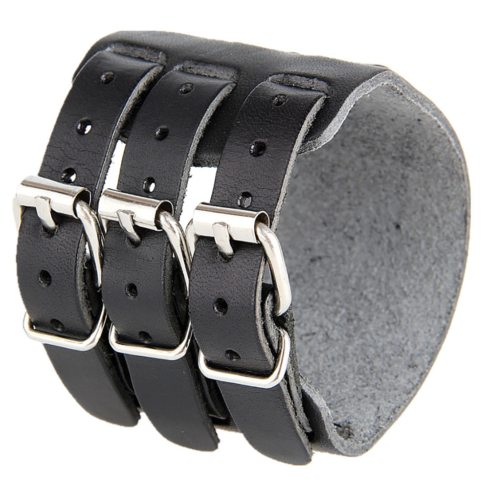 Europe and The United States Trendy Men'S Wide Bangle Bracelet Exaggerated Wide Leather Double