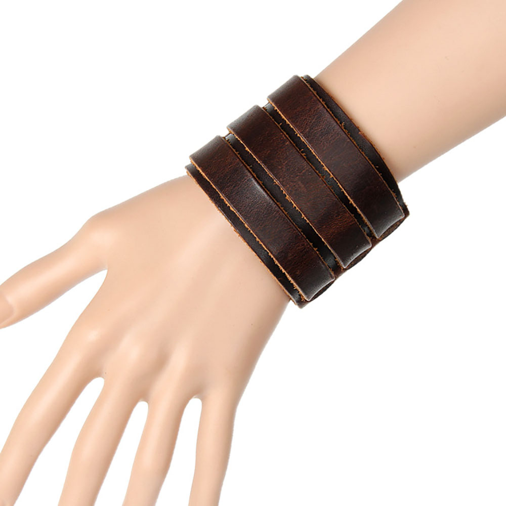 Europe and The United States Trendy Men'S Wide Bangle Bracelet Exaggerated Wide Leather Double