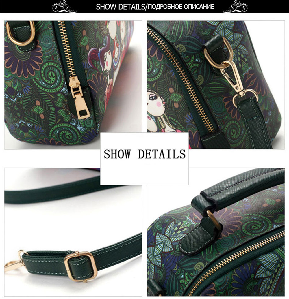 Designer Luxury Brand High Quality PU Leather Ladies Green Cartoon Handbag Women Shoulder Bag