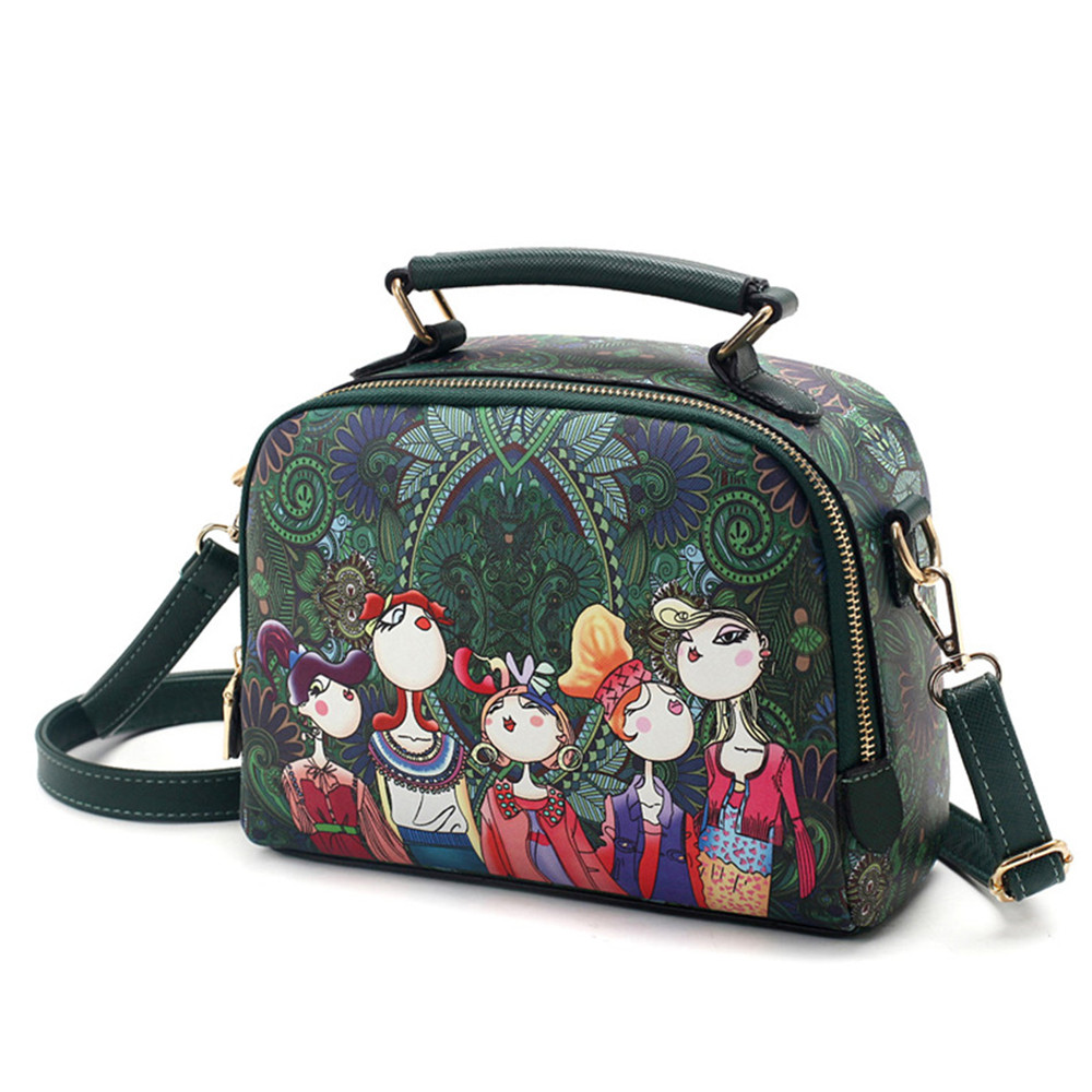 Designer Luxury Brand High Quality PU Leather Ladies Green Cartoon Handbag Women Shoulder Bag