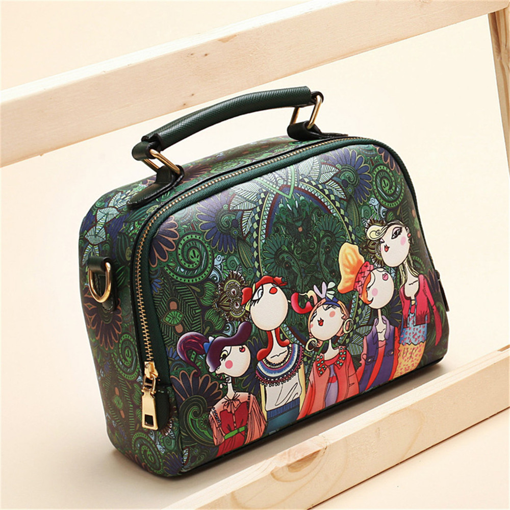 Designer Luxury Brand High Quality PU Leather Ladies Green Cartoon Handbag Women Shoulder Bag