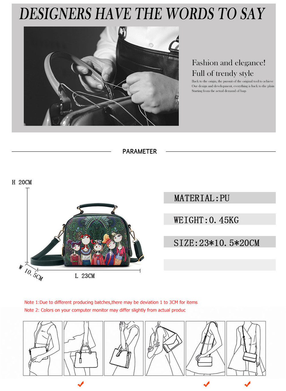 Designer Luxury Brand High Quality PU Leather Ladies Green Cartoon Handbag Women Shoulder Bag