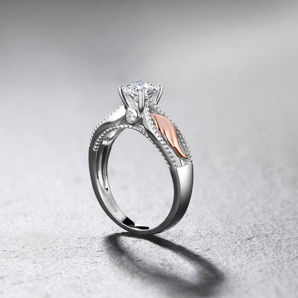 Women Fashion Two Tone 925 Sterling Silver & Rose Gold Filed White Sapphire Wedding