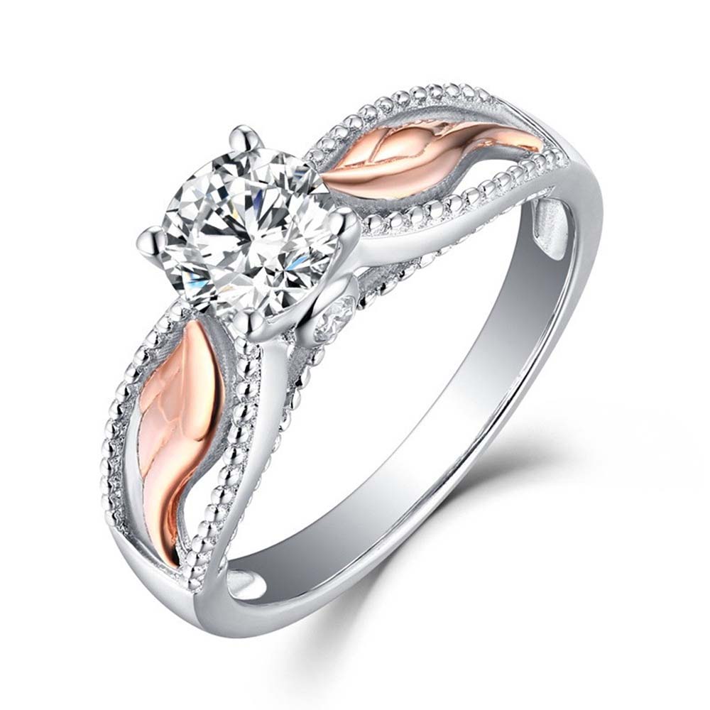 Women Fashion Two Tone 925 Sterling Silver & Rose Gold Filed White Sapphire Wedding