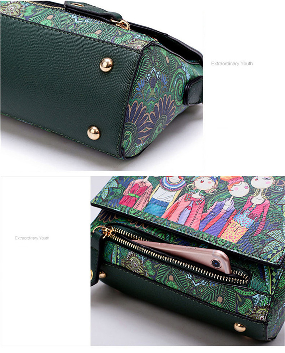 Fashion Women PU Leather Printing Messenger Bag Ladies Handbag Small Shoulder Bags