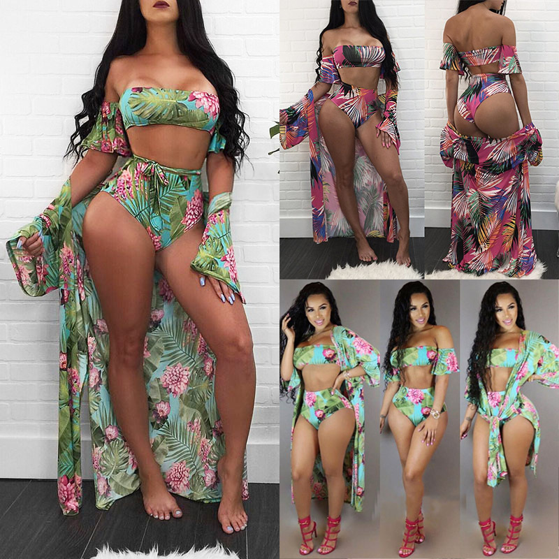 Women Sexy New Leaf Print Bikini Two Piece Swimsuit Summer Beach Cover Up