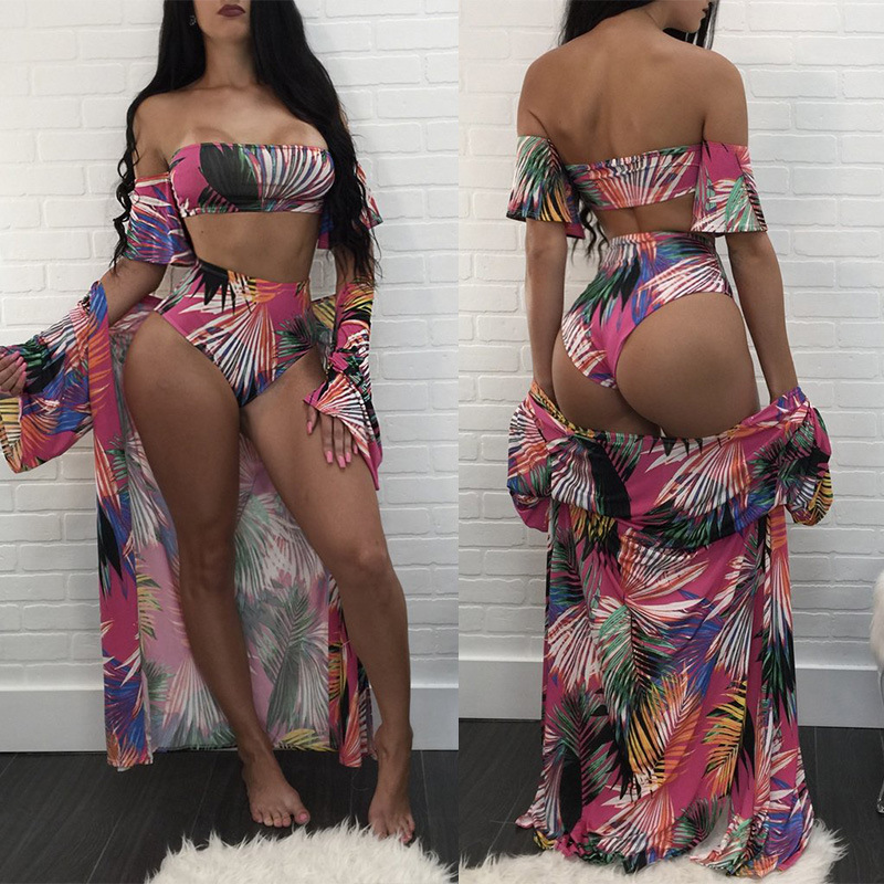 Women Sexy New Leaf Print Bikini Two Piece Swimsuit Summer Beach Cover Up