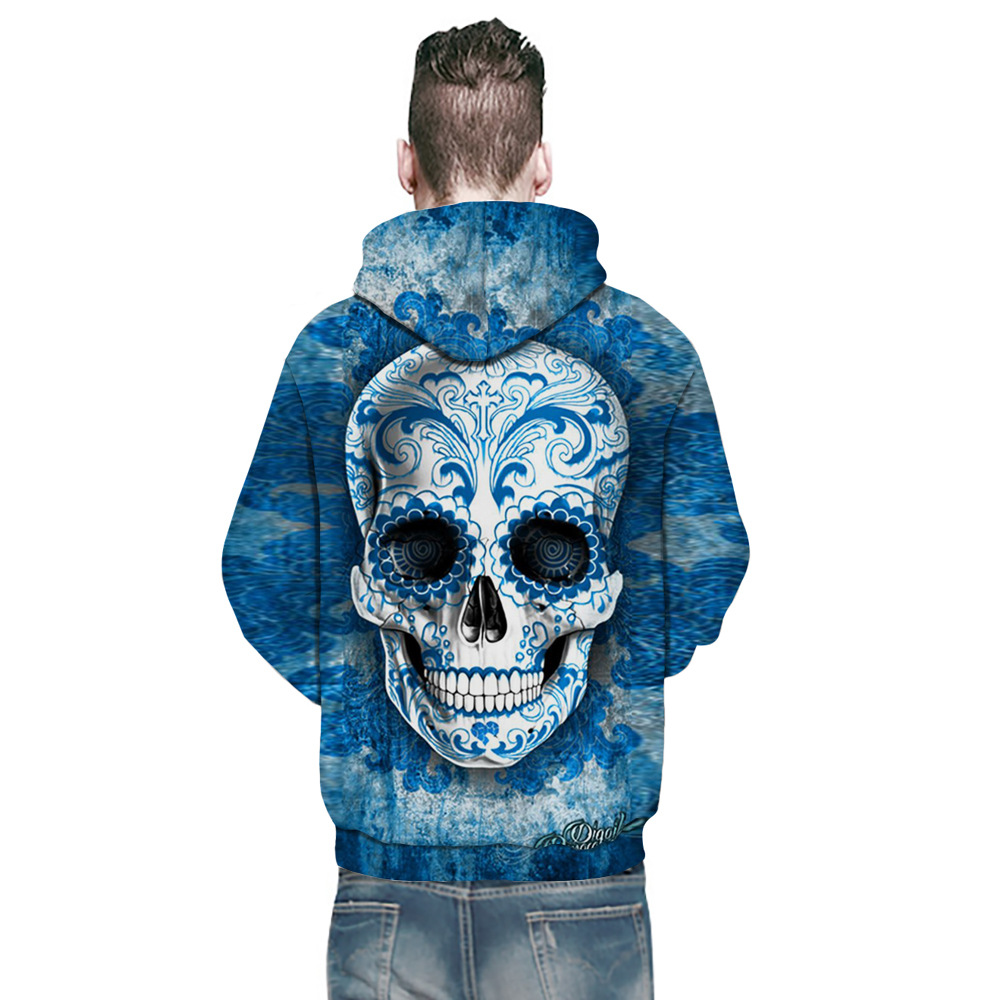 3D Digital Skull Print Pullover Hoodie