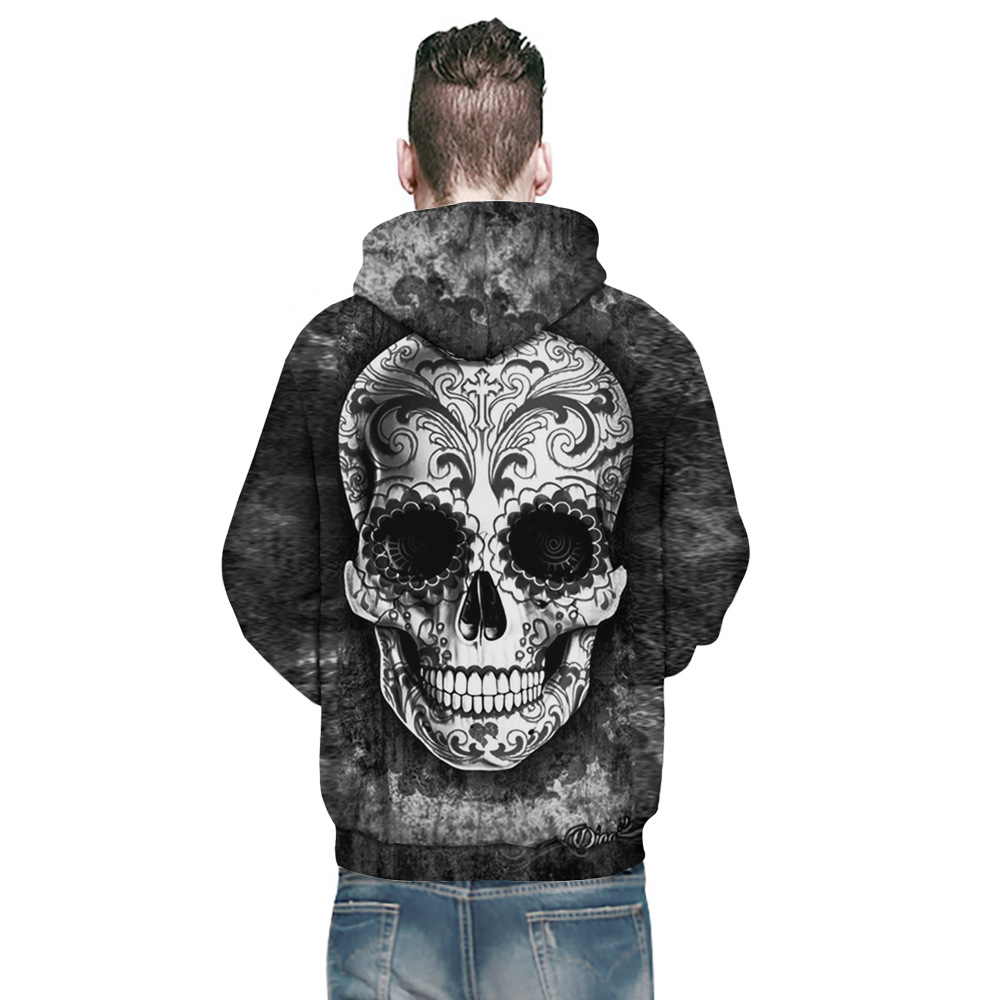 3D Digital Skull Print Pullover Hoodie