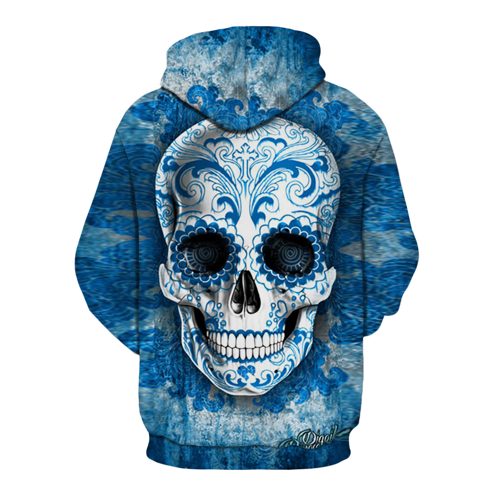 3D Digital Skull Print Pullover Hoodie