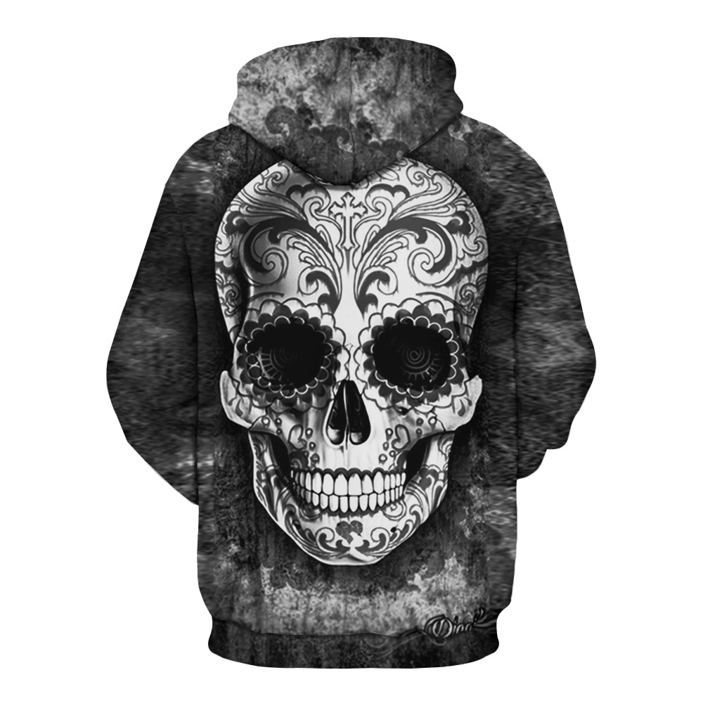 3D Digital Skull Print Pullover Hoodie