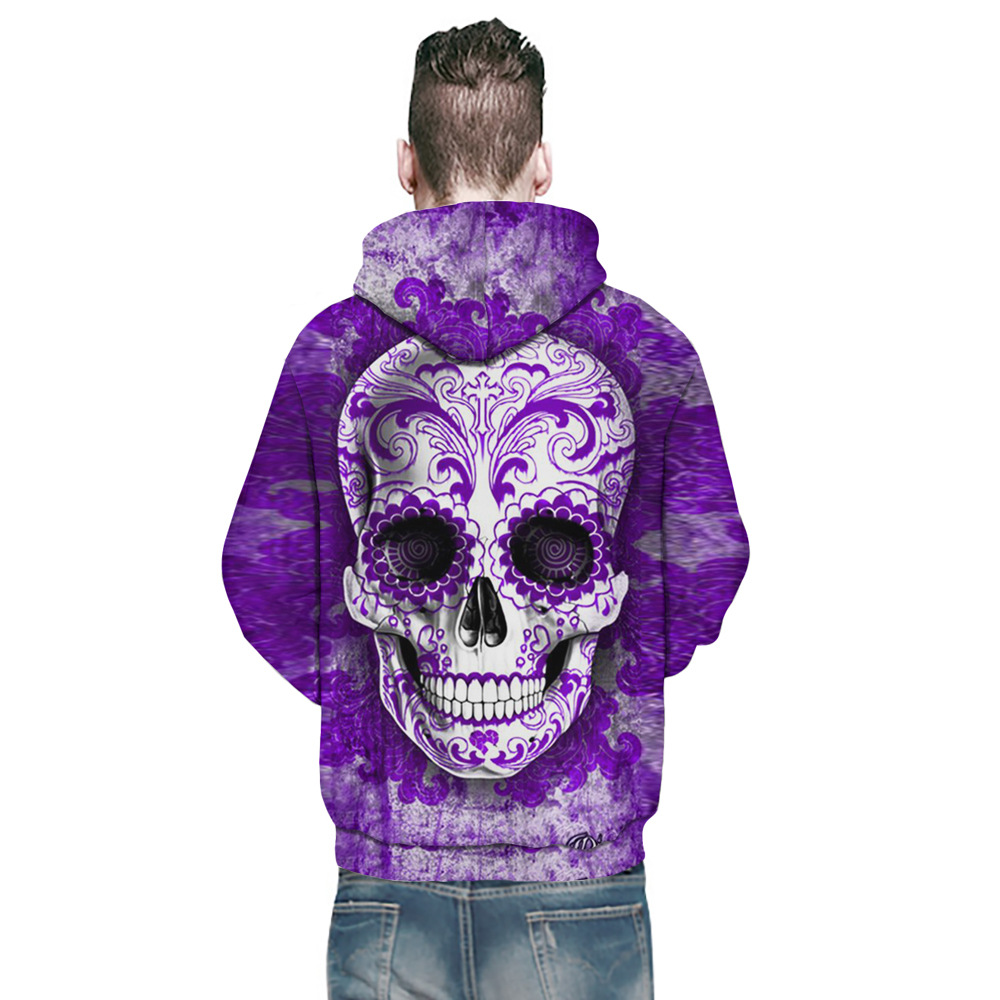 3D Digital Skull Print Pullover Hoodie