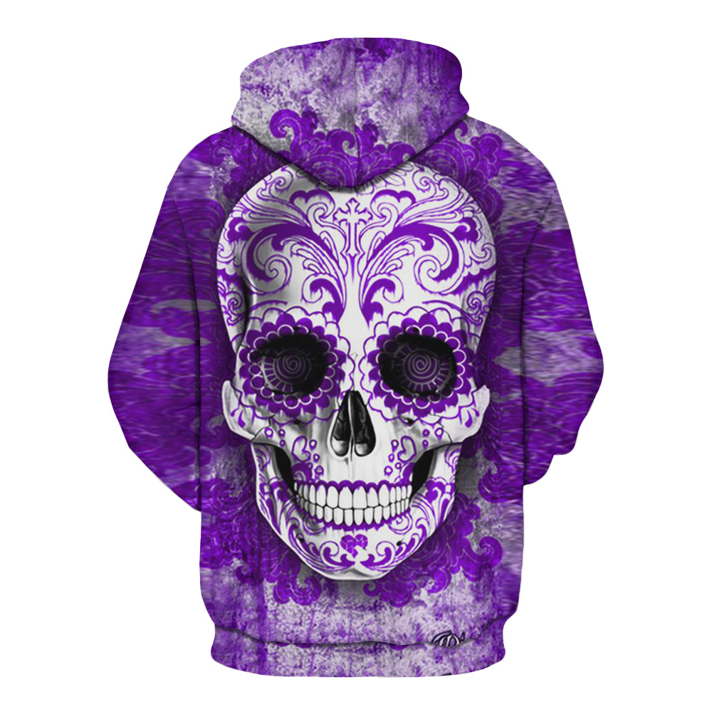 3D Digital Skull Print Pullover Hoodie