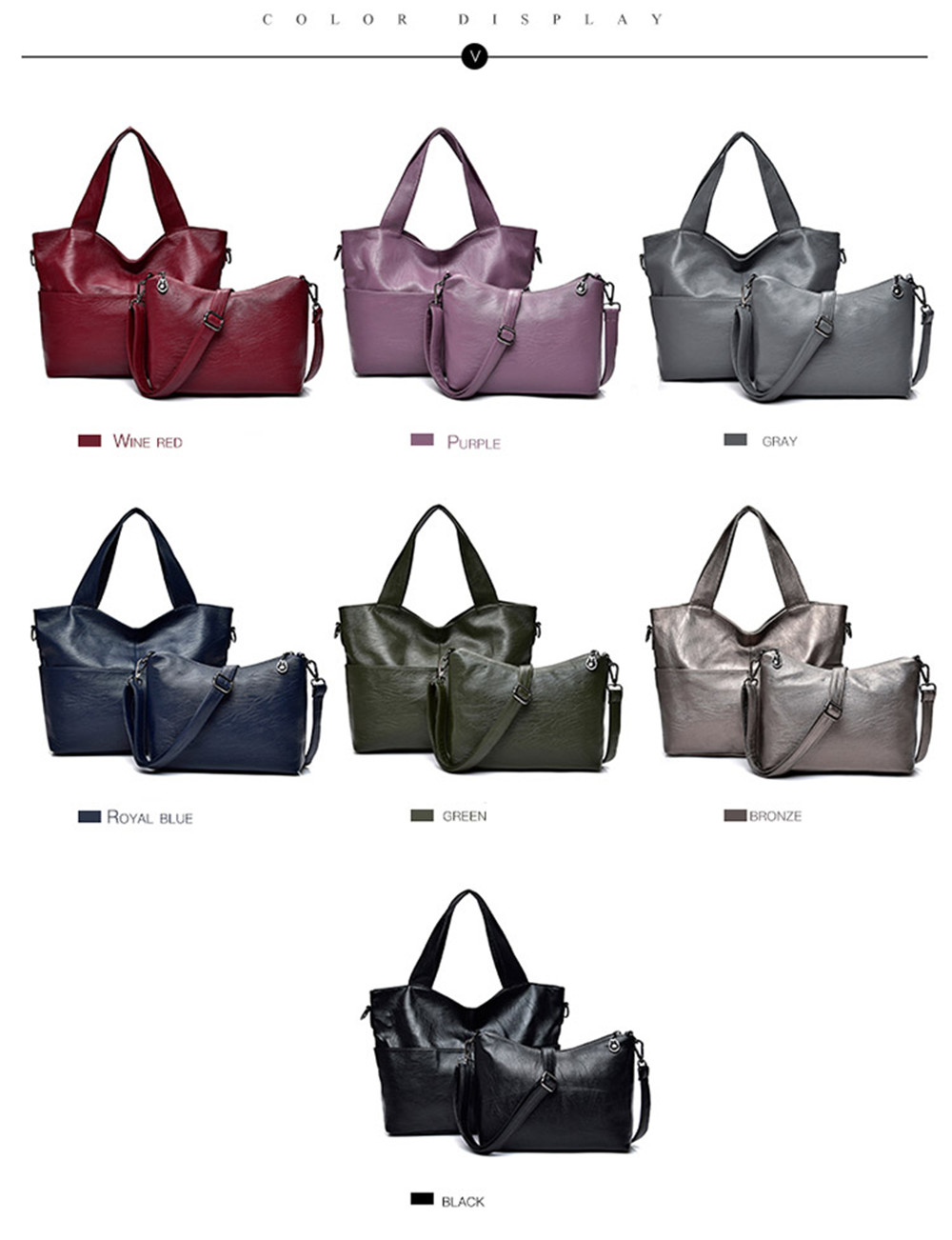 Women Quality PU Leather Patchwork Ladies Tote Bag Casual Handbags Messenger Shoulder Bags 2 Pieces