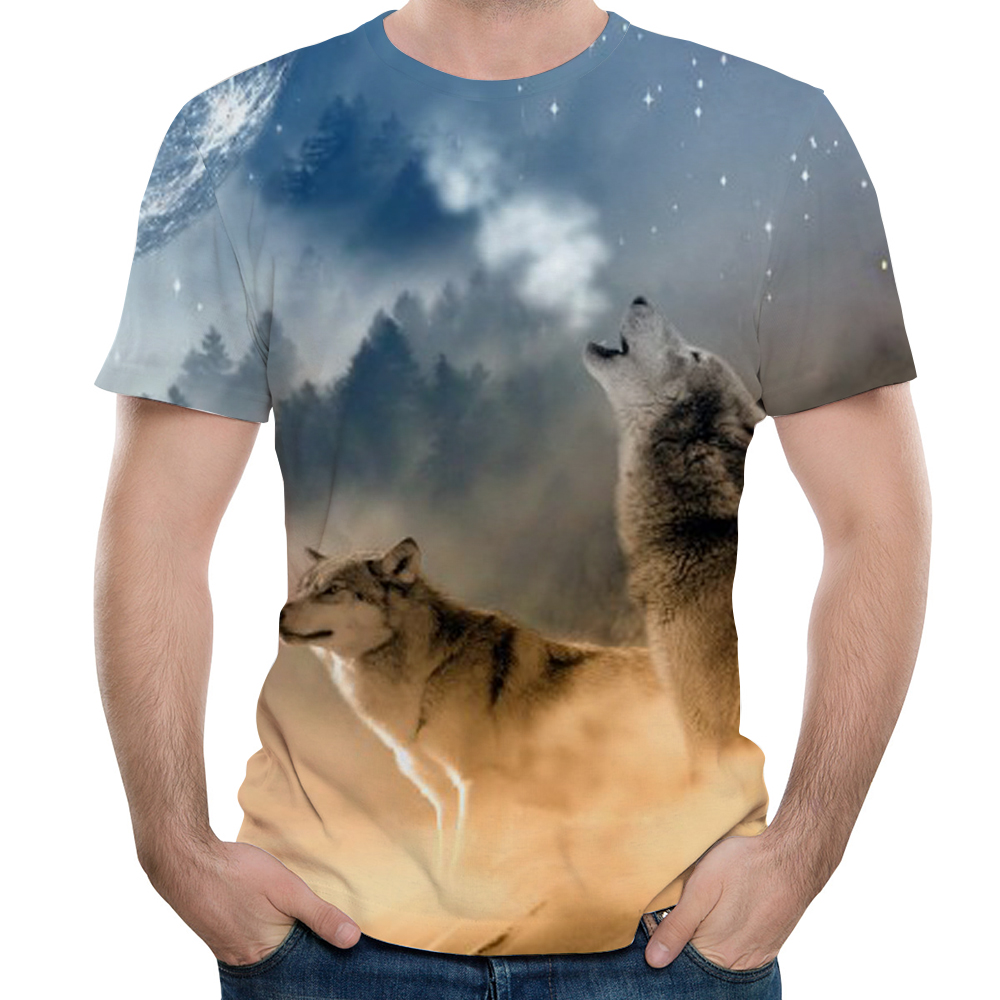 2018 Summer New Wolf Men's 3D Printed Short-Sleeved T-shirt