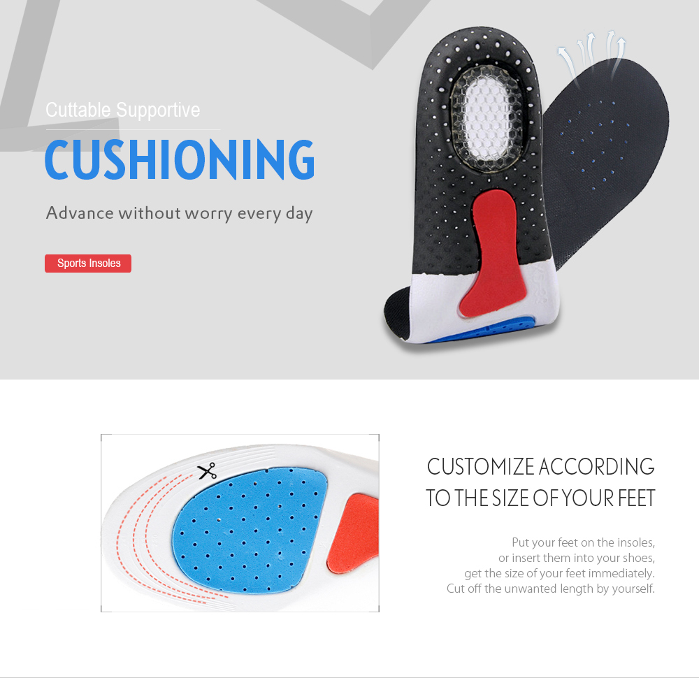 Outdoor Cuttable Shock-resistant Running Insoles Shoes Pads