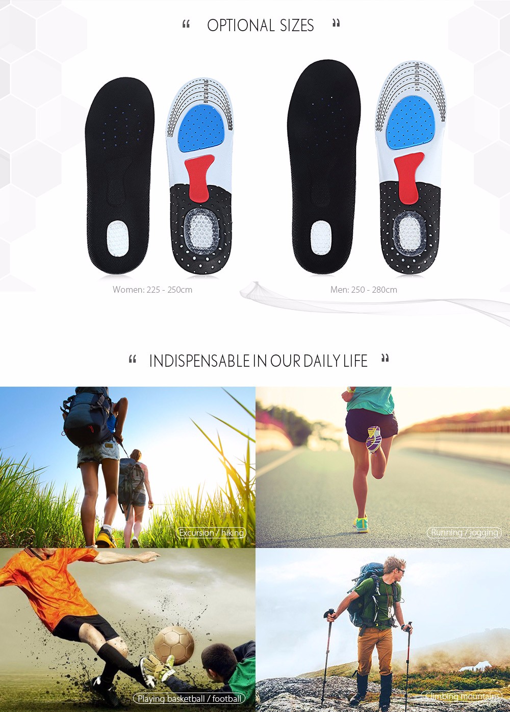 Outdoor Cuttable Shock-resistant Running Insoles Shoes Pads