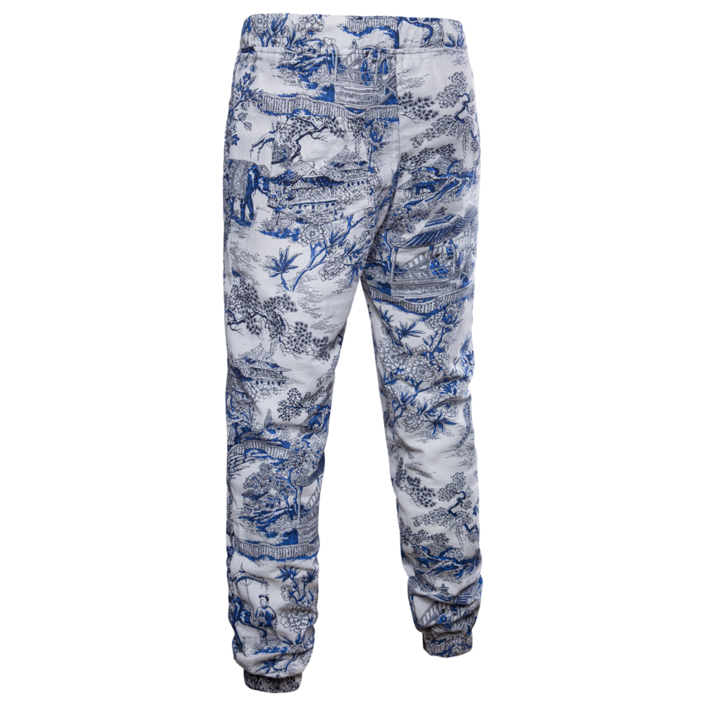 Men's Spring and Summer Thin Sizes of Folk Wind Linen Print Trousers