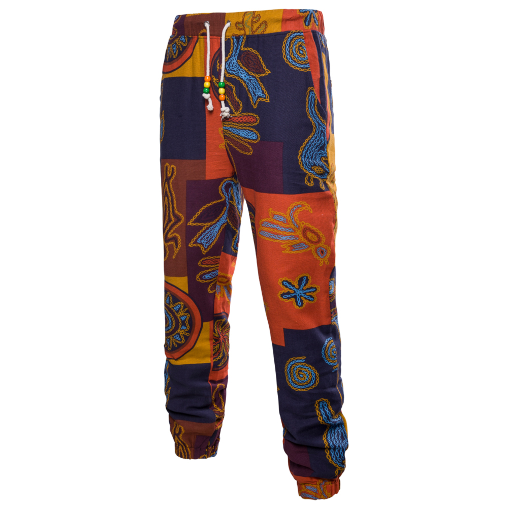 Men's Spring and Summer Thin Sizes of Folk Wind Linen Print Trousers