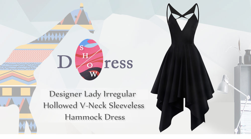 Designer Lady Fashionable Irregular Hollowed V-neck Sleeveless Hammock Dress for Women
