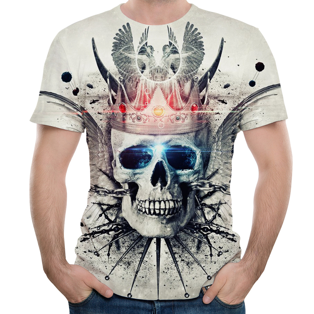 2018 Men's New 3D Crown Skull Printed Short Sleeve T-shirt