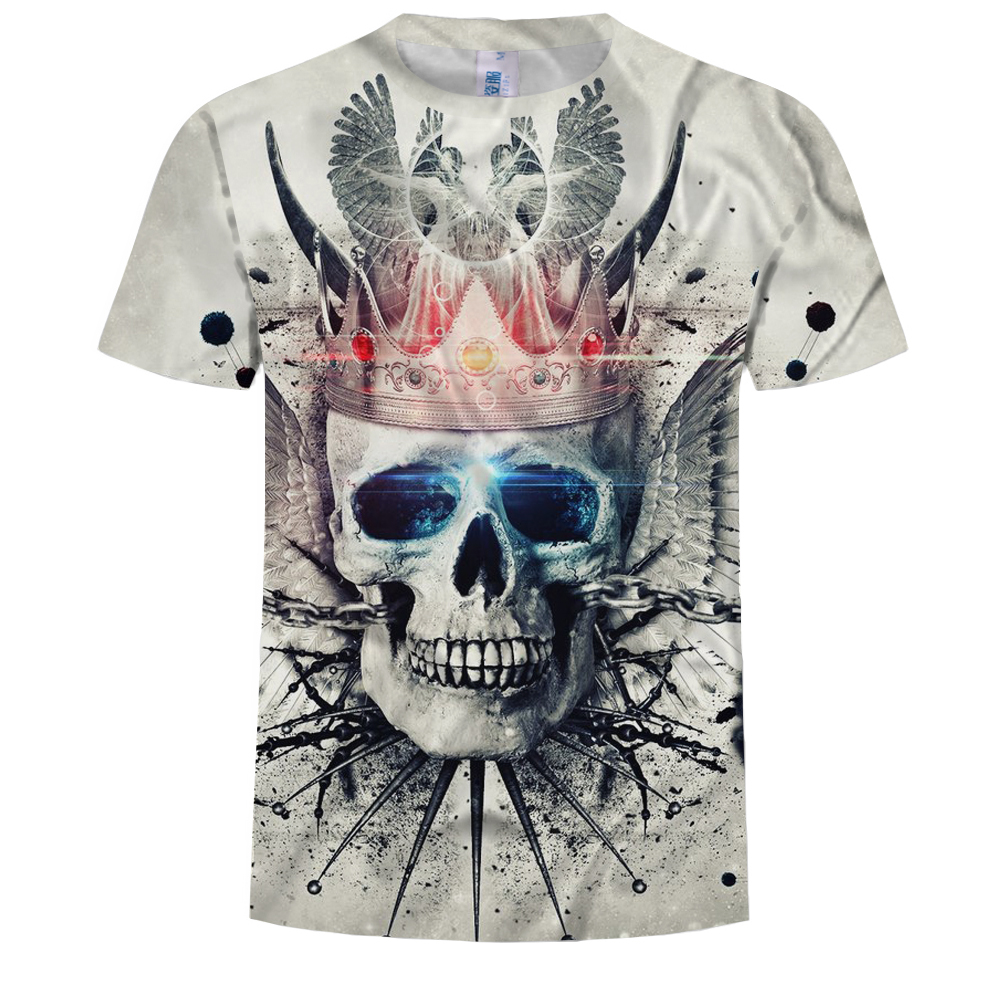 2018 Men's New 3D Crown Skull Printed Short Sleeve T-shirt