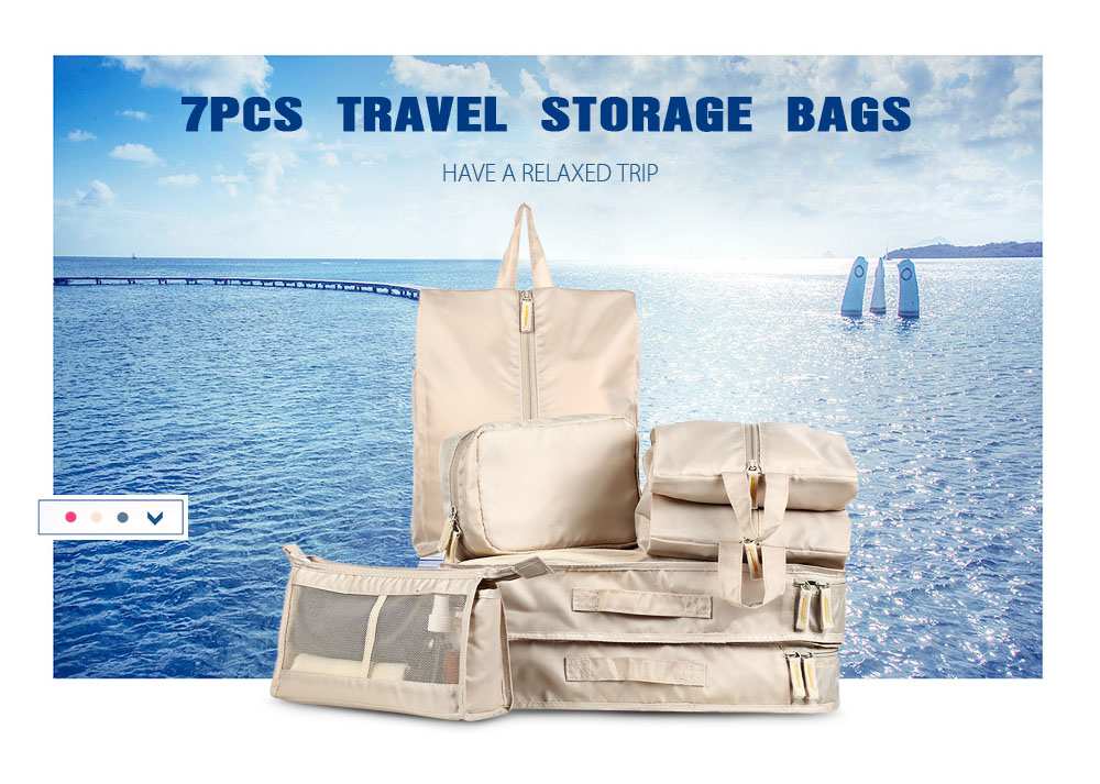 Unisex 7PCS Storage Bags Nylon Travel Cubes Mesh Luggage