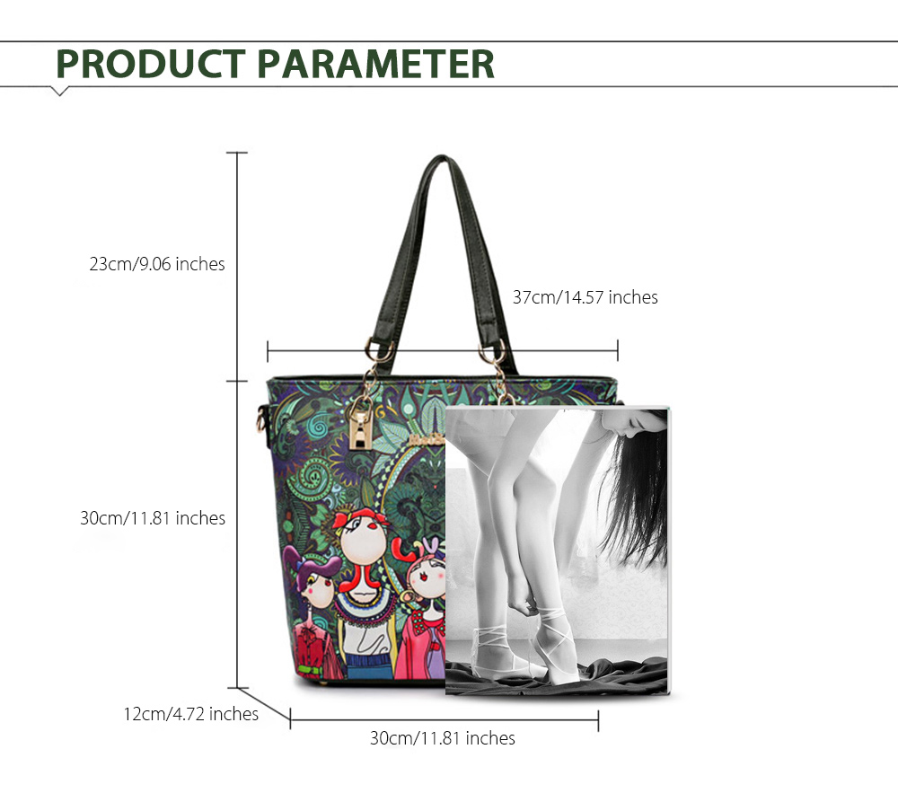 Guapabien Cartoon Printing Stylish Lady Bag Kit Shoulder Handbag Women Wallet