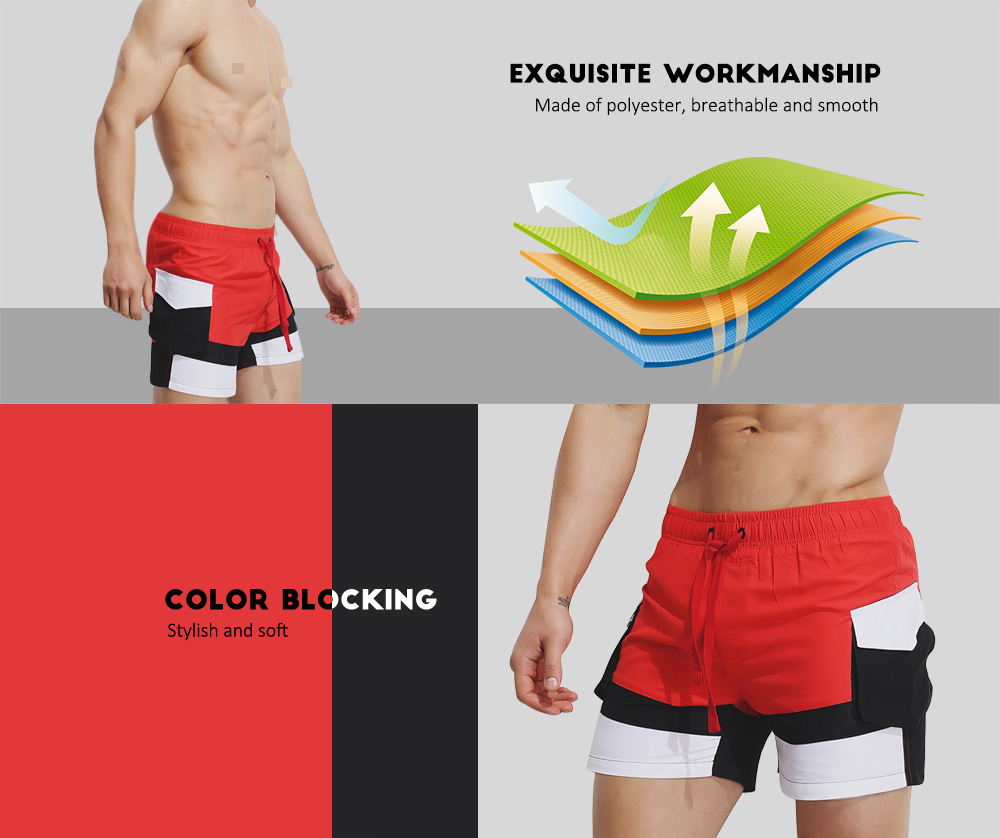 SUPERBODY SUP180817 Beach Shorts Loose Sports Color Blocking Causal Home Pants for Men