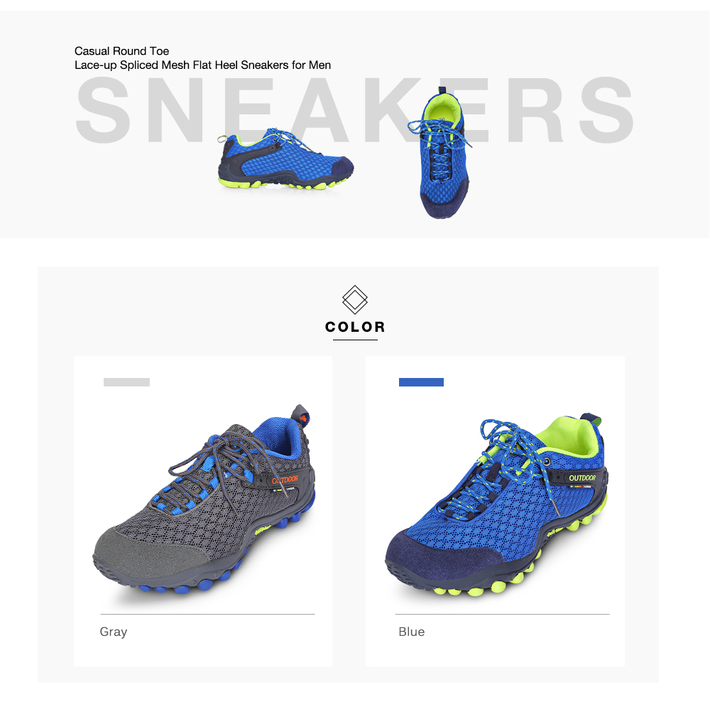 Casual Round Toe Lace-up Spliced Mesh Flat Heel Breathable Sneakers Men Outdoor Shoes