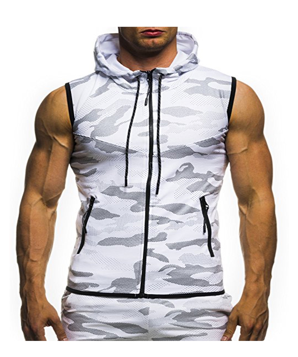 2018 New Camouflage Digital Printing Zipper Casual Slim Sleeveless Hoodie